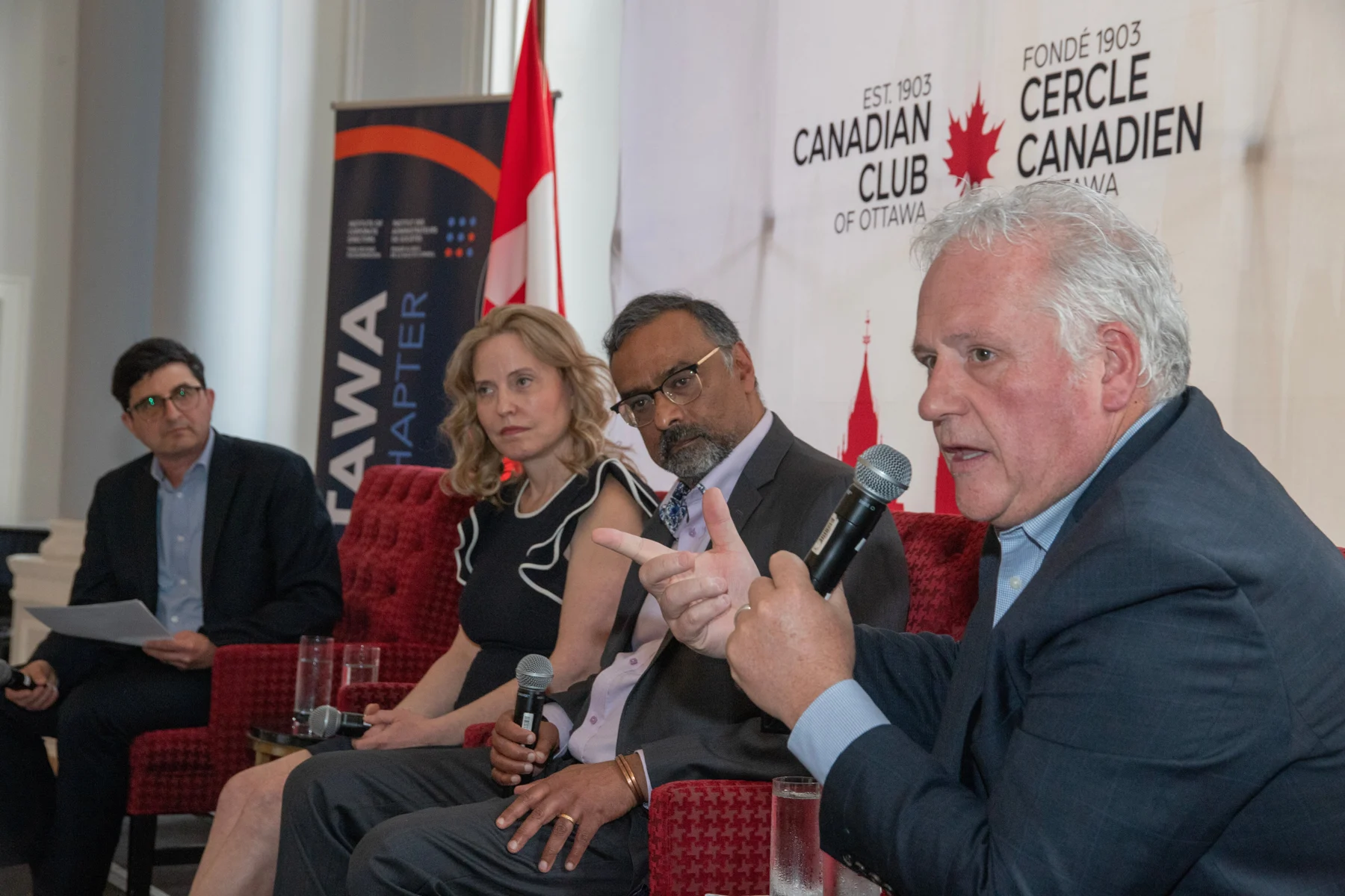 Erin Kelly, Craig McLellan, Niraj Bhargava and Sean Silcoff at a Canadian Club event