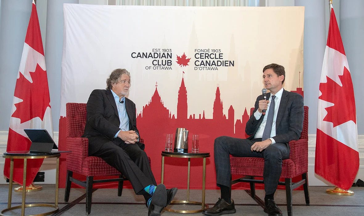 The Honourable David Eby and David Herle at a Canadian Club event